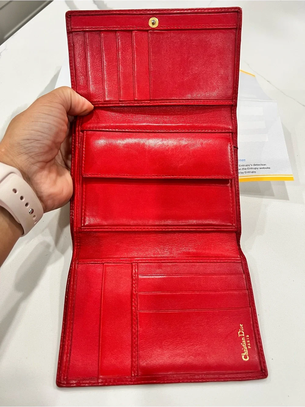 Authentic Christian Dior Cannage Travel Wallet Red + COA